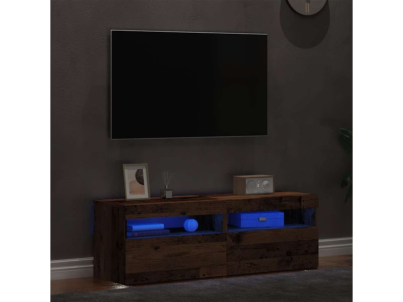  Lot de 2 meuble tv avec lumières led vieux bois bois d'ingénierie  - Conforama B