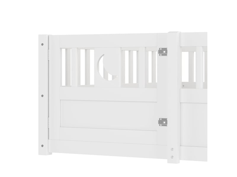  Lit enfant 140x190, avec barrière de sécurité, décoration étoiles et lunes, style minimaliste blanc lit cabane enfant  - Conforama D