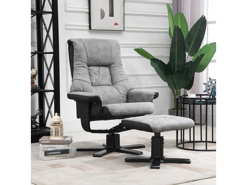  Fauteuil inclinable avec repose-pieds, pivotant à 360°, inclinable à 135°, revêtement respirant, 78 x 82,5 x 109 cm, gris  - Conforama D