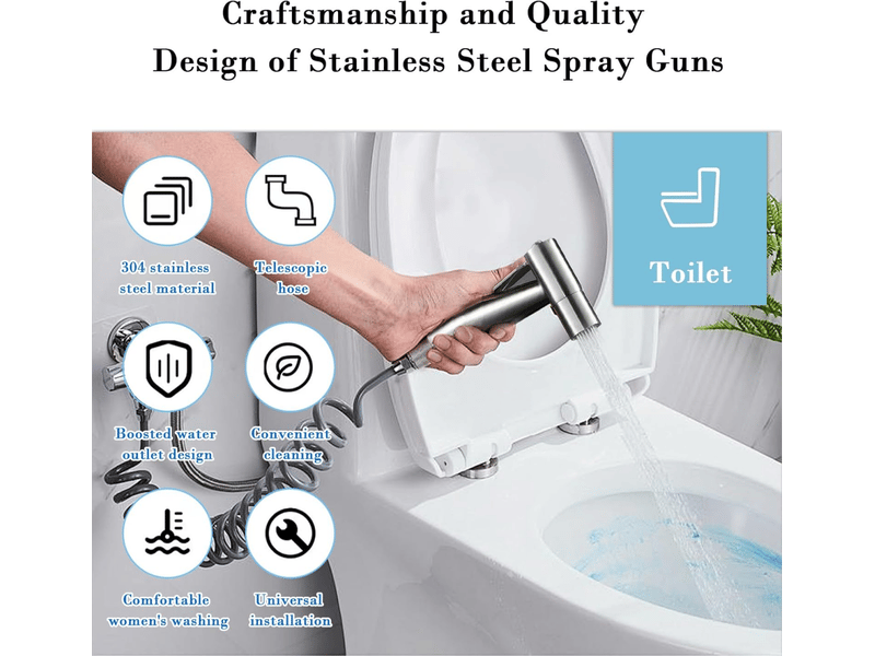  Argent,douchette wc, kit de bidet de toilette, pulvérisateur de bidet à main, avec tuyau abs, crochet en acier inoxydable, pour salle de bain, nettoya  - Conforama D