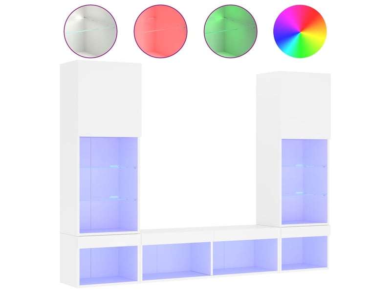  Meuble tv - unités murales tv avec led 5 pcs blanc bois d'ingénierie  - Conforama A