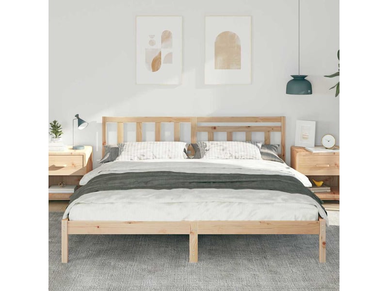 Lit double- lit adulte - cadre de lit avec tête de lit marron 200 x 200 cm pin massif - Conforama B