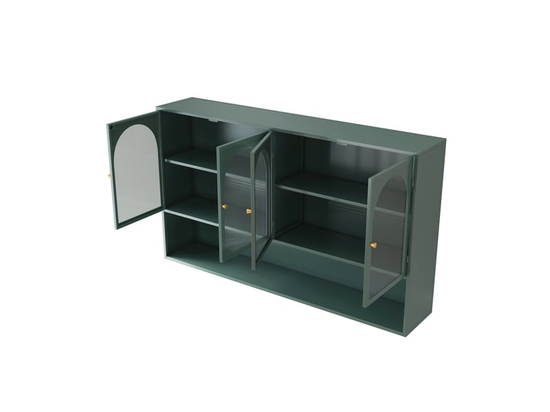 Armoire murale 120 cm vert foncé à 4 portes en verre gris, rangement cuisine salon salle de bain - Conforama D
