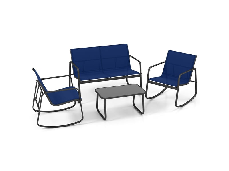  Lot de 4 pièces ensemble de balançoires jardin 72 x 61 x 80 cm avec mouvement de balancement doux design incurvé en métal bleu 20_0011910  - Conforama A