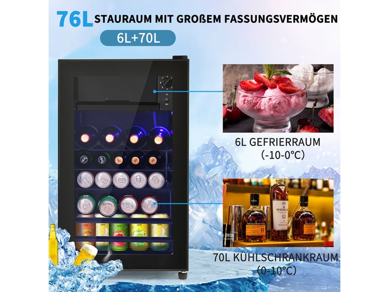  Mini réfrigérateur de table,76 l 43.5x40x71.6 cm,avec éclairage led,noir  - Conforama C