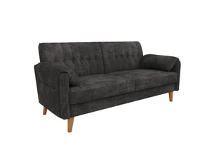 Canapé 2 places - 161.5x79x83.5cm - canapé droit en chenille avec poches latérales et pieds en bois massif 18cm - noir
