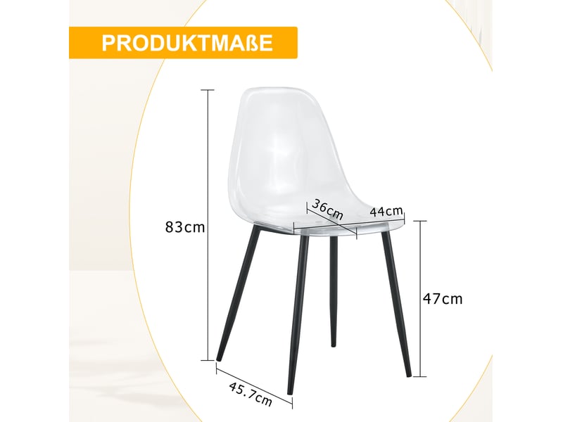 Lot de 4 chaises de salle à manger en plastique transparent, métal noir - Conforama C