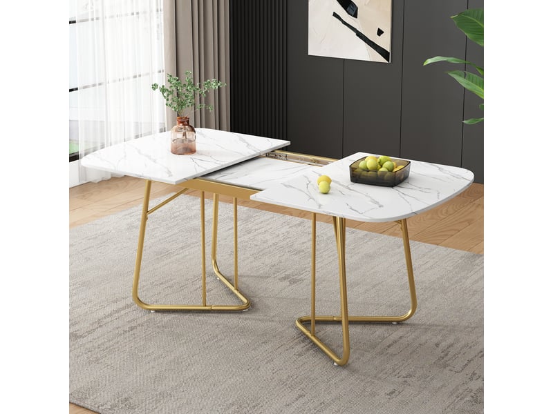  Table extensible effet marbre blanc, pieds dorés 140-180 x 80 cm Fay Lum - Conforama B
