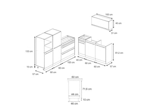 Vicco cuisine, chêne artisanblanc, 220cm sans plan de travail