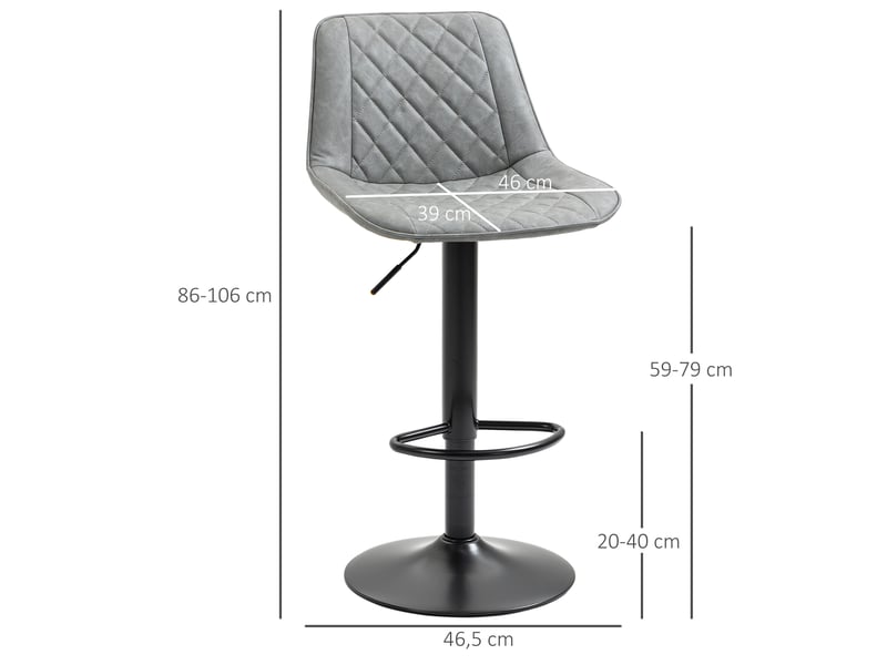  Ensemble de 2 tabourets de bar pivotants, hauteur réglable de 86 à 106 cm, revêtement en similicuir, dossier et repose-pieds, gris  - Conforama E
