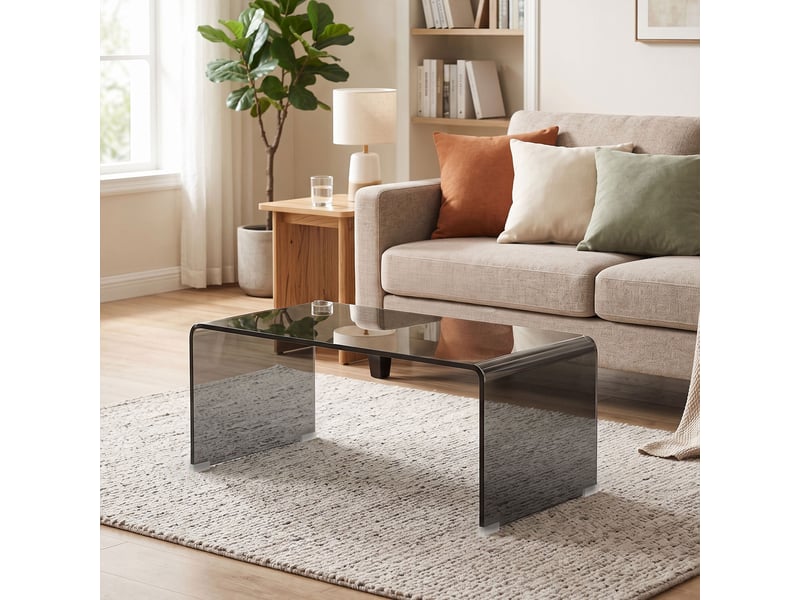  Table basse en verre, table de salon rectangulaire design moderne avec arrondis bords sûrs, gris clair transparent  - Conforama A