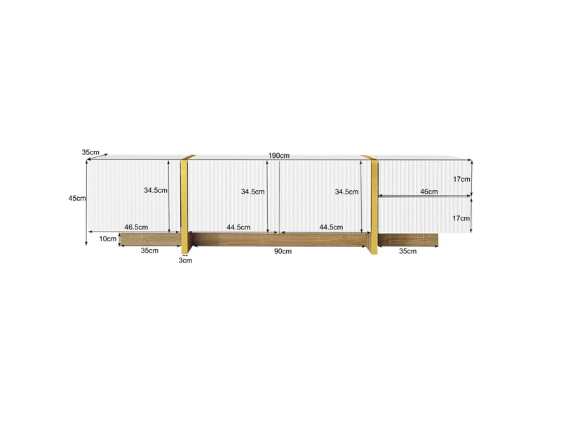  Ensemble meuble tv 190x35x45 cm et buffet à façades rainurées blanc  - Conforama E