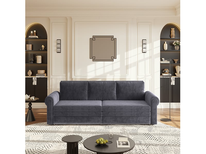 Canapé-lit modenvie convertible 3-en-1 3 places 238 x 90 x 98 cm velours gris - Conforama B