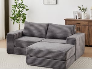 Canapé d'angle compressé réversible convertible <strong>BIQZUYA</strong> <strong></strong> 2 places Velours côtelé Gris