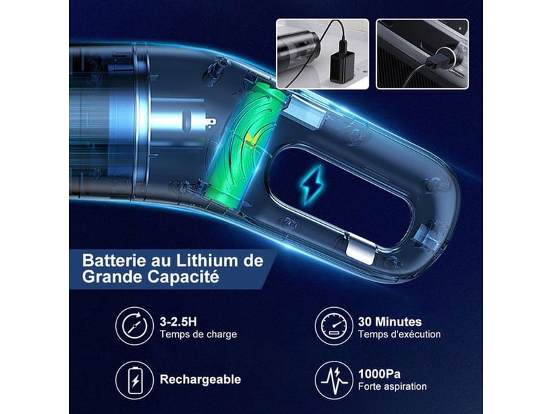  Aspirateur a main sans fil 10000pa 4000mah noir avec accessoires  - Conforama C