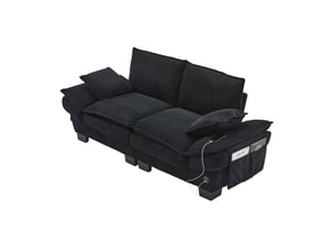 Canapé modulaire 2 places 190x73x84 cm en velours côtelé noir avec port usb-c, assise large et poches latérales