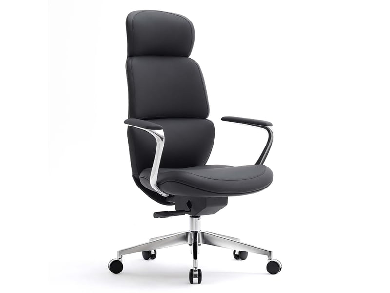  Fauteuil de bureau en cuir noir classique, assise réglable et inclinable verrouillable, confort au travail  - Conforama A