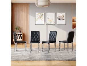 Chaise de salle à manger lot de 4 pièces noir effet brillant argenté pieds en métal argenté combinaisons polyvalentes