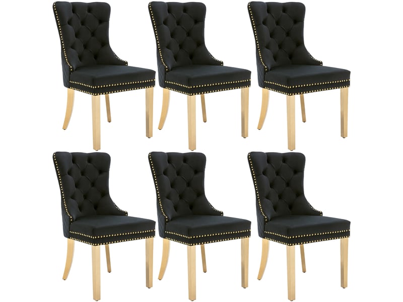  Lot de 6 chaises de salle à manger,50,5x45x95 cm,velours et métal doré,noir  - Conforama A