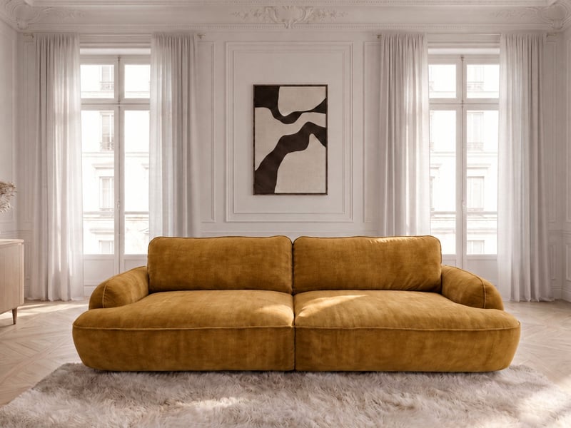Bobochic canapé droit convertible 4 places celeste tissu lisse jaune CELESTE - Conforama D
