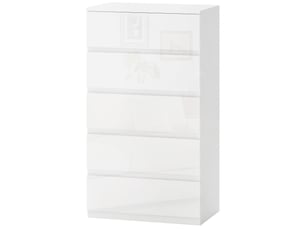 Commode moderne en bois à 5 tiroirs, anti-basculement, 55 x 33 x 100 cm, blanc brillant
