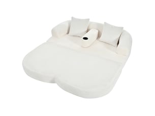 Canapé convertible 2 places en velours côtelé beige clair, 176 x 184 x 47 cm, porte-gobelets, sans montage, livré compressé, coussins inclus