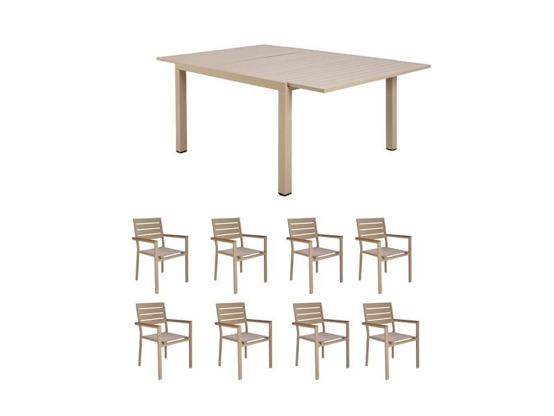 Ensemble table de jardin carrée 120180cm + 8 fauteuils crème - Conforama B