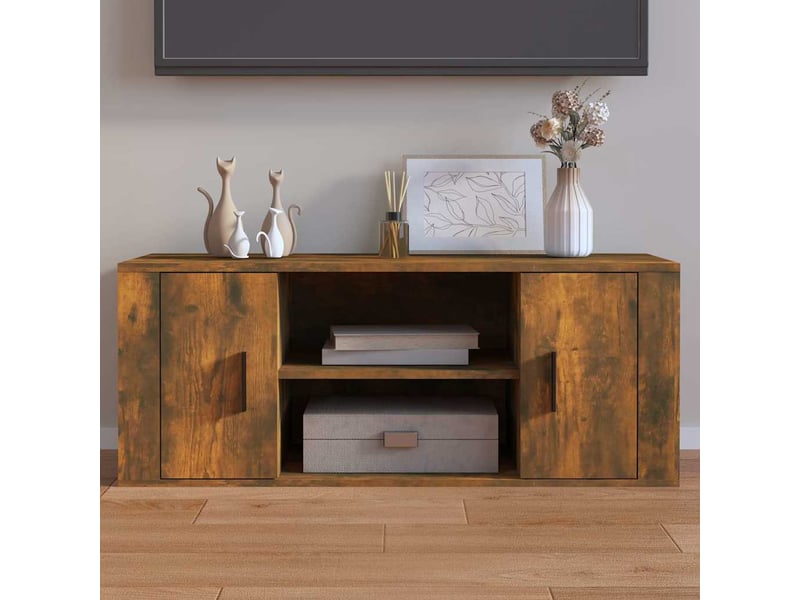  Meuble tv - banc tv - meuble de rangement chêne fumé 100x35x40 cm bois d'ingénierie  - Conforama B