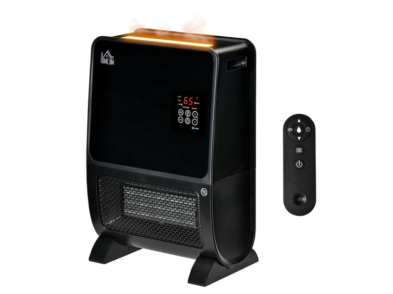  Chauffage électrique 2 en 1 avec humidificateur, éclairage led 3 couleurs, minuterie et télécommande, 33 x 21 x 49,5 cm, noir  - Conforama B