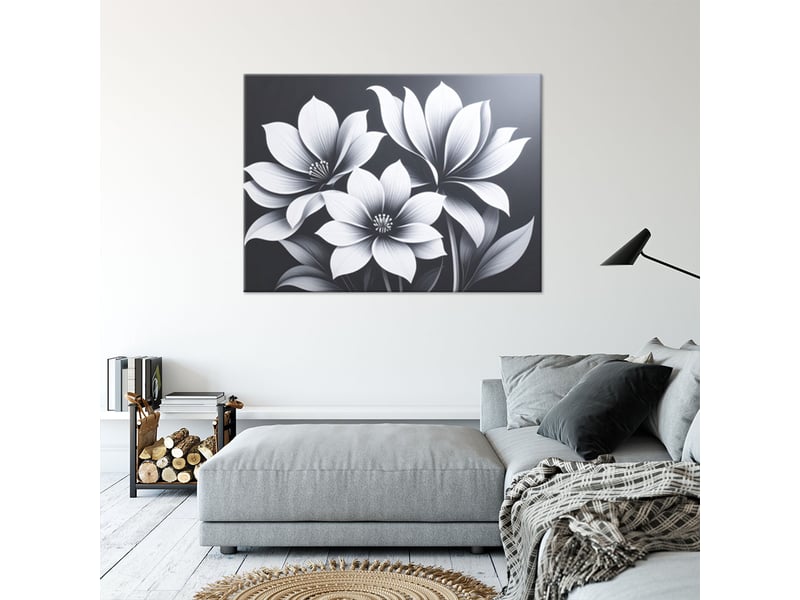 Tableau moderne, fleurs blanches sur fond noir 30x20 1328139173 - Conforama B