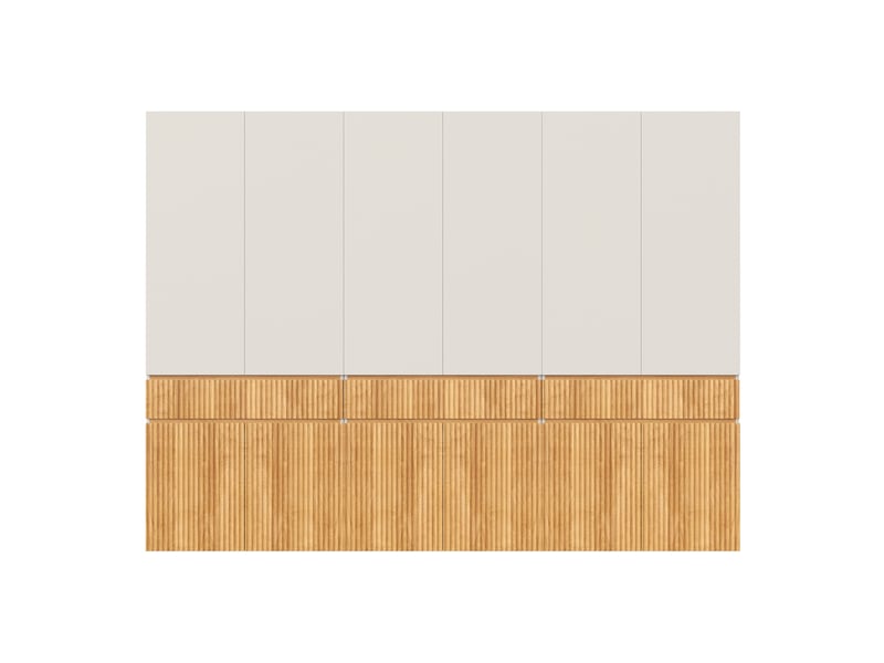  Armoire chambre 270x50x200 cm, grand dressing penderie de rangement chic, mdf style scandinave, avec 12 portes 3 tiroirs 3 tringles, chêne et gris  - Conforama A
