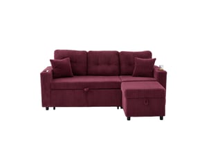 Canapé d'angle réversible convertible <strong>MERAX</strong> <strong></strong> 3 places Velours côtelé rouge