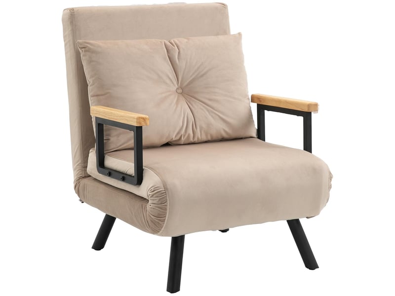  Fauteuil convertible 1 place dossier inclinable 5 positions avec coussin noir et naturel  - Conforama B