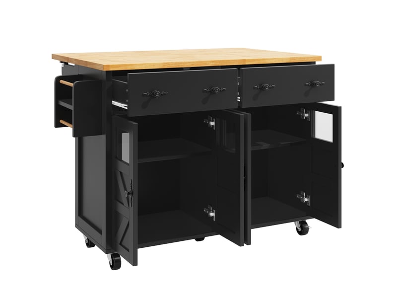  Îlot de cuisine 140x73x93,5 cm avec roulettes et freins mdf noir  - Conforama A