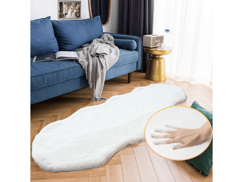  Tapis chambre blanc 60x180 cm fausse fourrure lavable descente de lit tapis moelleux salon doux poil ras grey fluffy runner ISG001299 - Conforama C