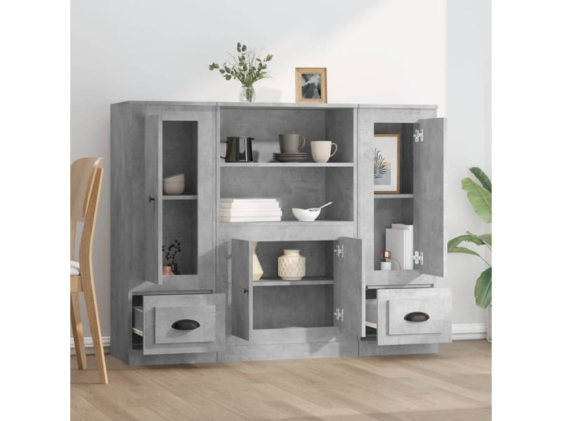  Buffets 3 pcs - bahut - meuble de rangement gris béton bois d'ingénierie  - Conforama C