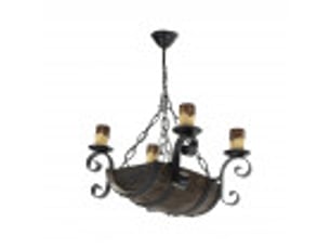 Suspension rustique ABRILA Barril 4 lumières E27 noire et marron, métal résine et polycarbonate, hauteur réglable 35-60 cm