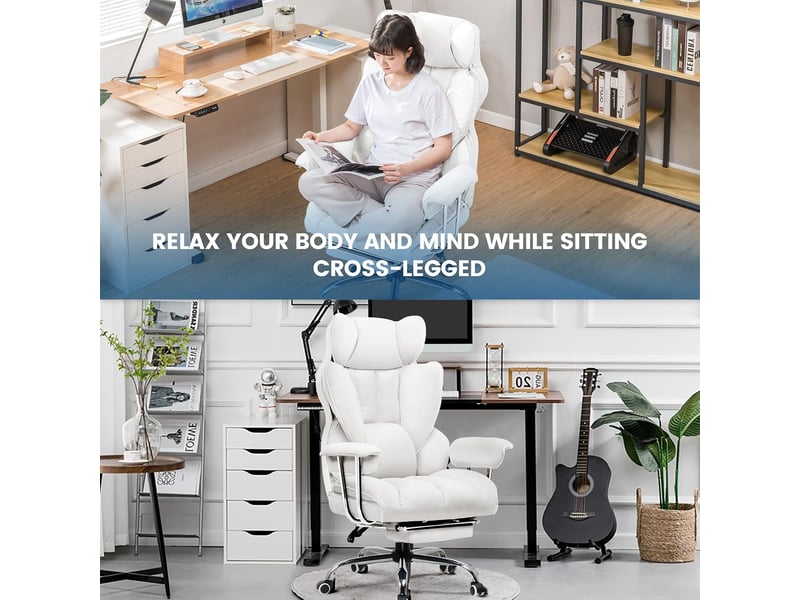  Gtplayer chaise de jeu en cuir pu, ergonomique, avec repose-pieds extensible, pivotante, 180 kg, blanc GT200-WHITE-PU - Conforama E