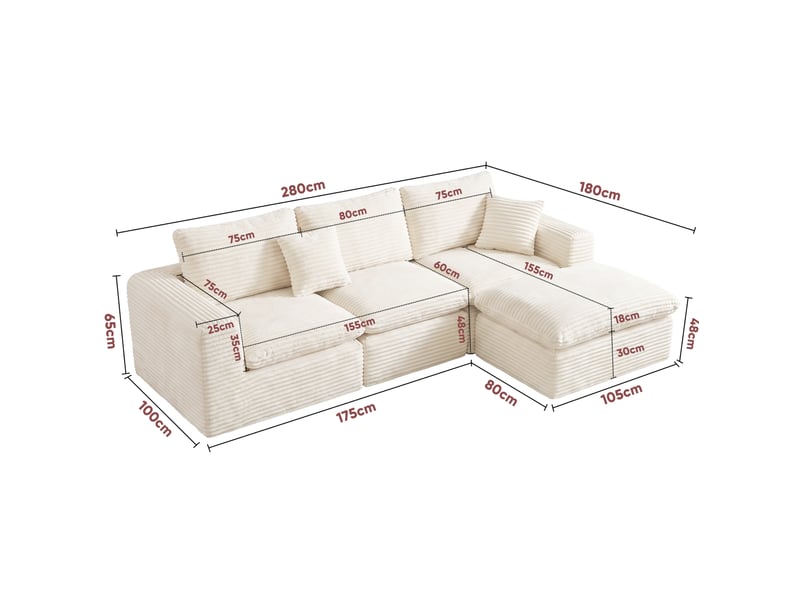  Canapé d’angle modulable 3 places 280x180x65 cm beige  - Conforama E