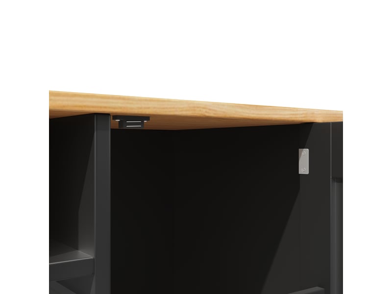  Îlot de cuisine noir avec plateau pliable 140x70 cm, desserte sur roulettes avec porte-bouteilles intégré et porte-serviettes latéral  - Conforama D