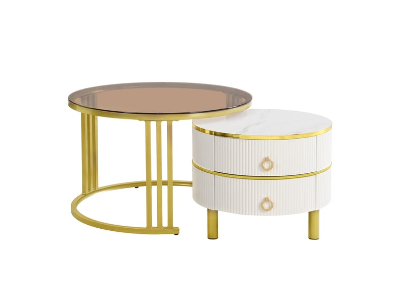 Table basse ronde ensembles mdf et verre trempé 70 cm - Conforama W