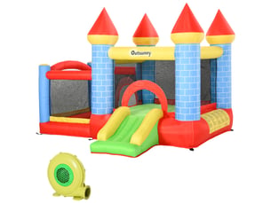 Château gonflable enfant avec toboggan, matelas gonflable, gonfleur et sac de transport, intérieurextérieur, 280×260×210 cm, multicolore