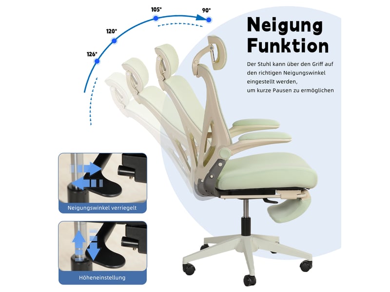  Chaise de bureau ergonomique pliable avec appui-tête 3d et soutien lombaire - lpospi - maille et mousse vert  - Conforama C