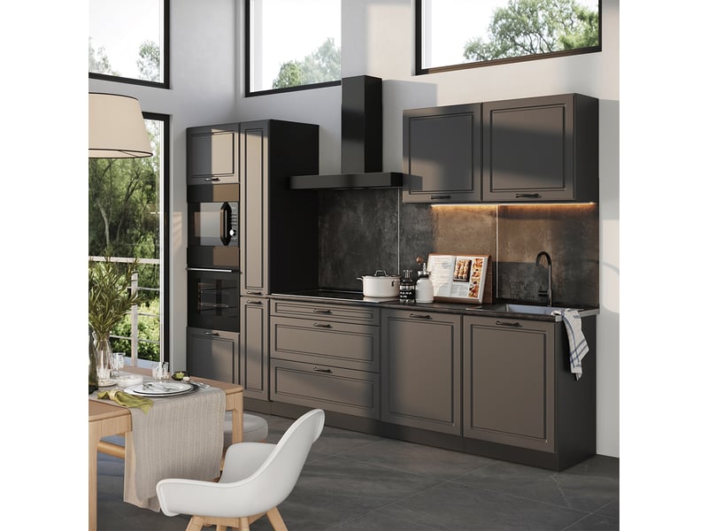  Vicco cuisine, anthracite campagneanthracite, 310cm plan de travail chêne doré  - Conforama C