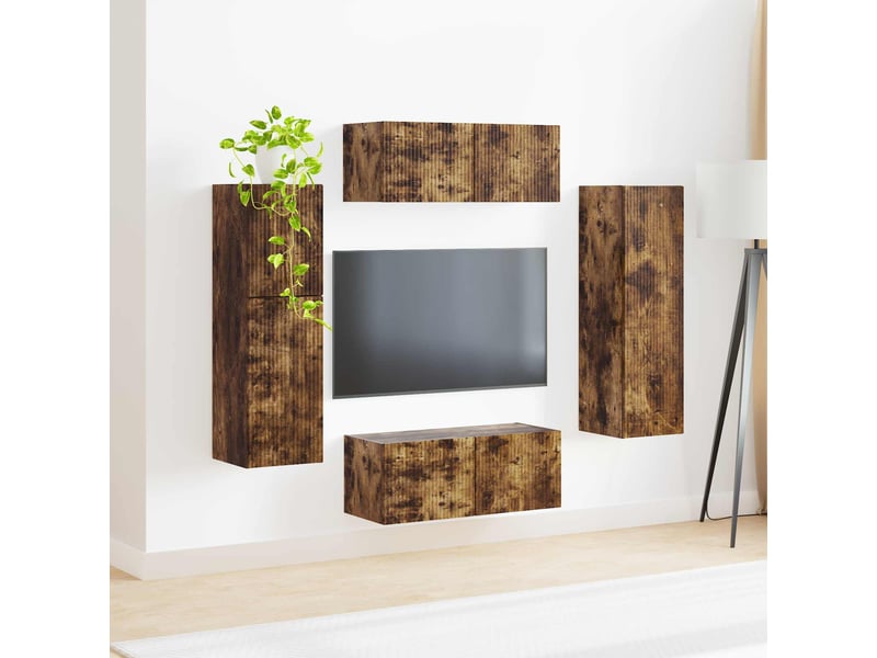  Ensemble meuble tv - banc tv - meuble de rangement 4 pcs chêne fumé bois d'ingénierie  - Conforama D