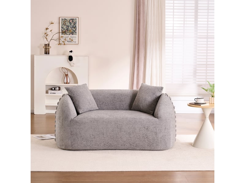  Canapé 2 places courbe 155x90x67 cm - 2 coussins et finitions lacées - chenille compressée, canapé compressé - gris CozyNest - Conforama B