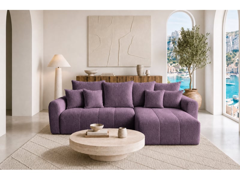  Cassis - canapé d'angle convertible tissu chenille 3 places mauve  - Conforama D