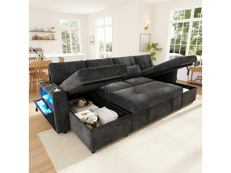 Canapé d'angle panoramique 4 places 273x131x83 cm convertible gris - Conforama D