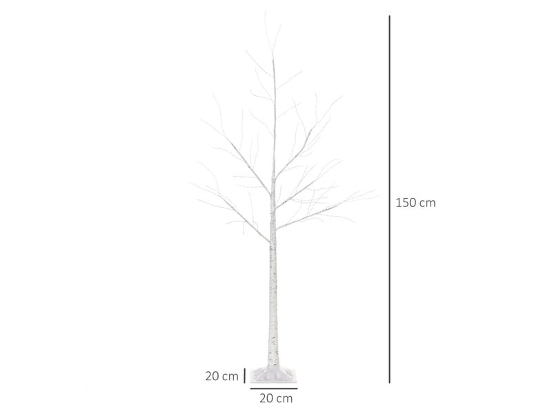  Sapin de bouleau de 150 cm avec 210 lumières led blanc chaud, branches flexibles et socle décoratif 20 x 20 x 150 cm blanc  - Conforama E