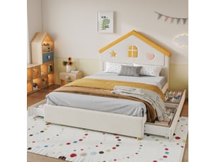 Lit cabane 140x200 cm <strong>HAVRYA</strong>  <strong></strong> coloris beige